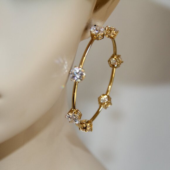 Swarovski Crystal Constella Gold Hoop Earrings. Gorgeous Large (2 ½”) - Picture 8 of 13
